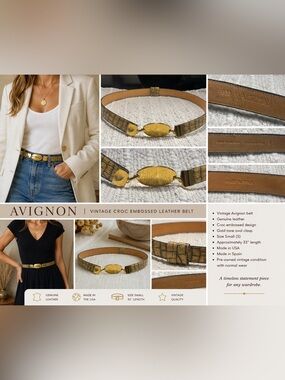 avignon crocodile embossed leather belt With Gold Buckle Women’s Size Small.